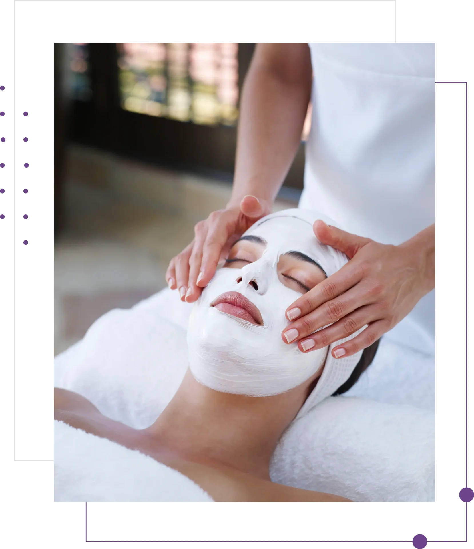 Facial treatment with a white face mask.